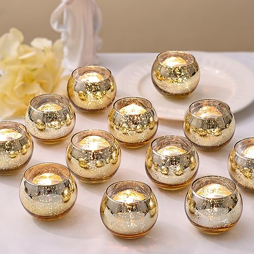 LETINE Gold Mercury Glass Votive Candle Holders