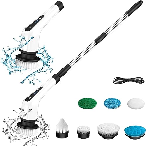 LHPY Electric Spin Scrubber with 7 Replacement Brush Heads and Extension Handle