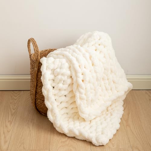 LiBcmlian Cream Chunky Knit Blanket