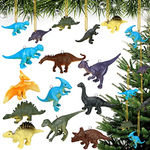 Libima 12 Pieces Christmas Ornament Set Dinosaur Figures Hanging Plastic Ornament for Christmas Tree Kids Dinosaur Themed Birthday Party Favors (Vivid Color, Vivid Style)