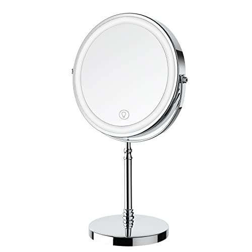 Lighted Makeup Mirror, 8" Rechargeable Double Sided Magnifying Mirror