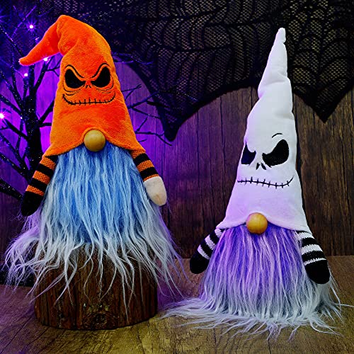 Lighted Plush Gnomes for Halloween Decorations - 2 Pack