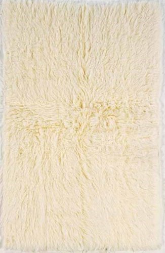 Linon Natural Off White Wool Shag Area Rug