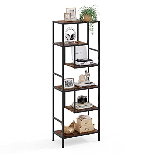 LINSY HOME 5-Tier Bookshelf, 68 Inches Metal Industrial Bookcase, Display Rack with Steel Frame, Storage Rack Shelf for Office, Bathroom, Living Room, Rustic Wood