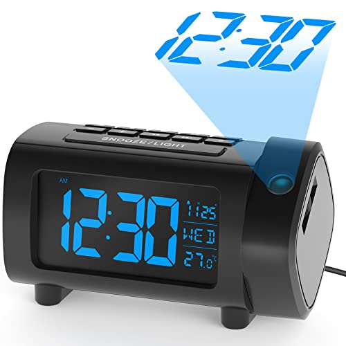 LIORQUE Projection Alarm Clock with USB Charger