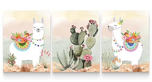 Llama Decor Cactus Art Set of 3 Wall