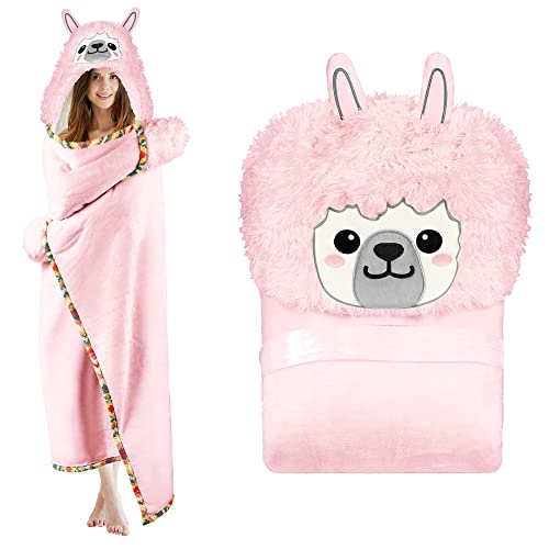 Llama Hooded Blanket for Adults