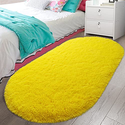LOCHAS Fluffy Yellow Bedroom Rug