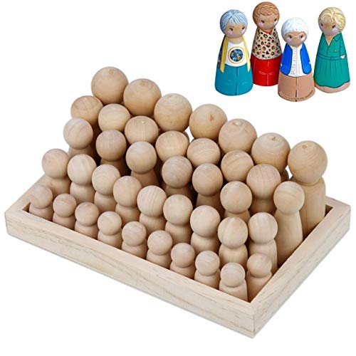 Lolo Toys Wooden Peg Dolls Set with Storage Display Case