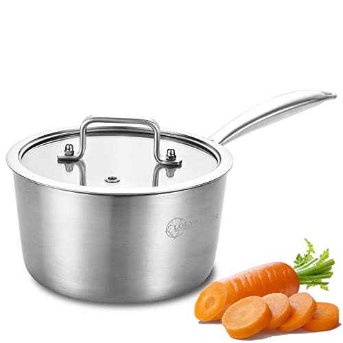 LOLYKITCH Whole Body Tri-Ply Stainless Steel 1.5QT Small Sauce pan with Lid
