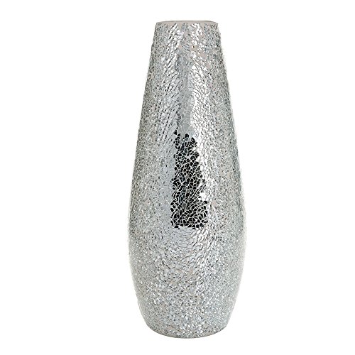 London Boutique Large Tall Vase Vases for Flowers Handmade Decorative Mosaic Glitter Vase Sparkled Glass Gift Present 15" and 12" (Silver White, Large 15")