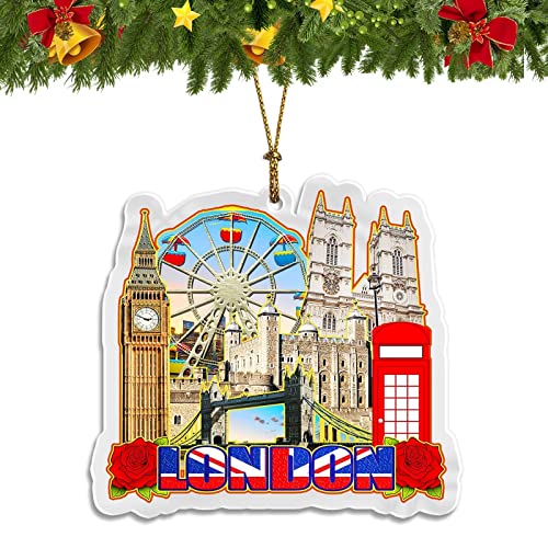 London England Christmas Ornament Acrylic Christmas Tree Pendant Decorations Classic Travel Souvenir Gift Collection -759