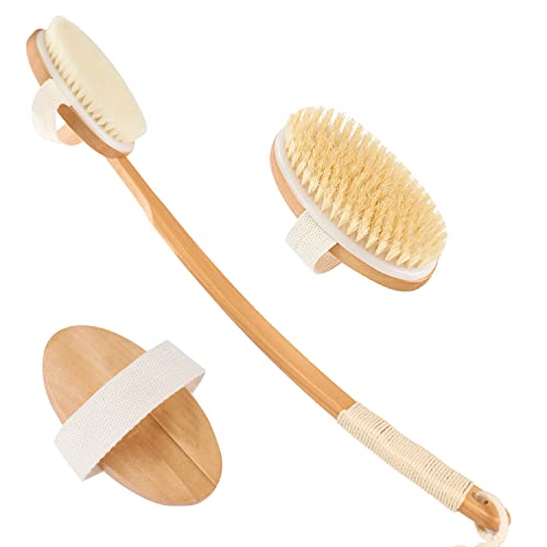 Long Handle Shower Back Brush with Stiff and Soft Bristles