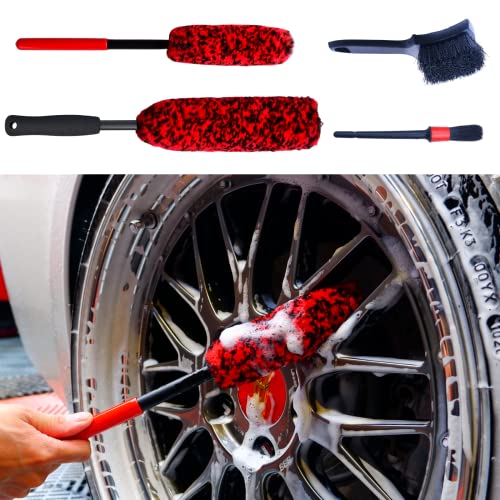 Fitosy Car Wheel Rim Tire Brush Set, Car Detailing Wash Kit, Long Soft  Wheel Brush, Car Detail Brushes Accessories for Automotive Cleaning Wheels