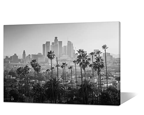 Los Angeles Wall Art Black and White City Framed Canvas