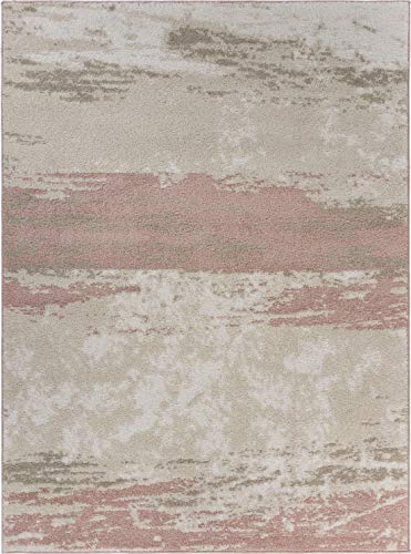 LR Home Abstract Brushstroke Area Rug, 5'2" x 7'2", Ivory/Blush