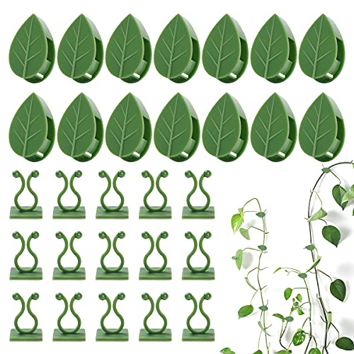 LUCKJUJU 100 Pcs Plant Climbing Wall Fixture Clips Self-Adhesive Hook Vines Traction Clips Invisible Holder Garden Green Leaf Simulation Self-Adhesive Hook Wire Fixing Supporting