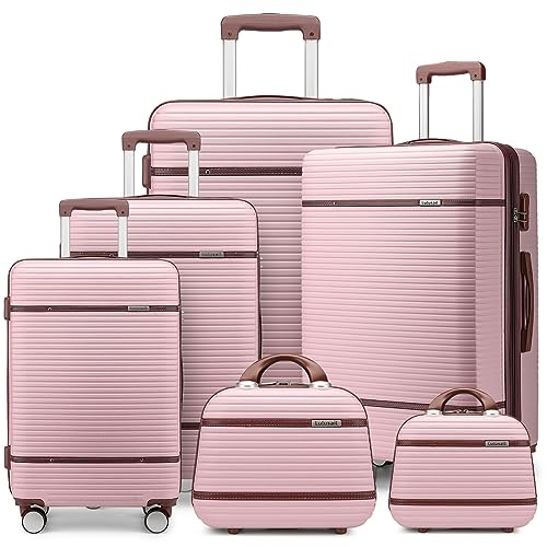 Lulusail Luggage Sets 6 Piece with two Cosmetic Case, Expandable(Only 28 & 24") Hardside Luggage with 360° Spinner Wheels, Durable Luggage Set Clearance For Women Men, Rose Gold