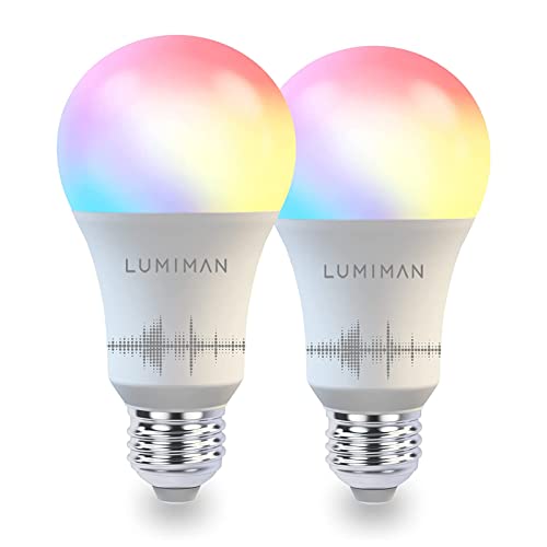 LUMIMAN Smart Light Bulbs, Color Changing, Music Sync, WiFi Alexa Bulb, 2 Pack