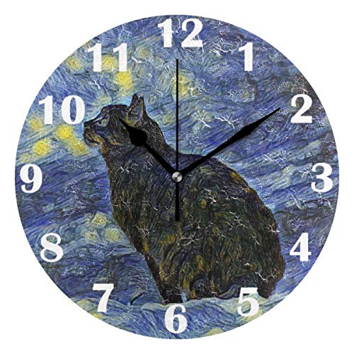 Lunar Star Cat Van Gogh Wall Clock