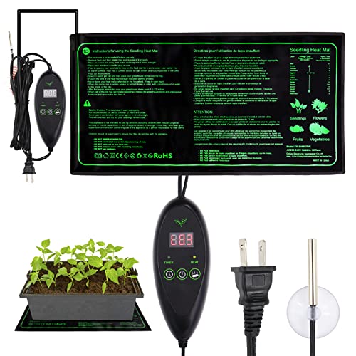 LUVCOSY Heat Mat with Digital Thermostat & Timer Controller, 10''x20'' Plant Heating Mat for Seed Starting, Tank, IP67 Waterproof Reptile Heat Pad