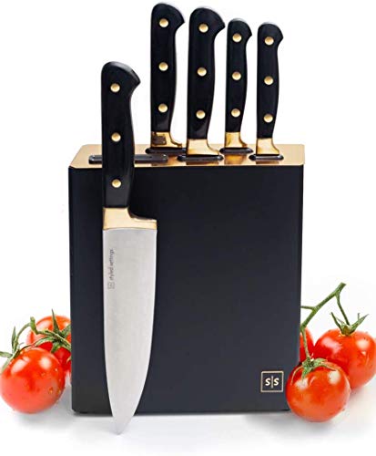 Luxe Gold Kitchen Knife Set with Self Sharpening Block