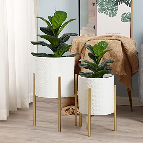 LuxenHome Indoor Planters - Stylish Plant Pots with Gold Stand