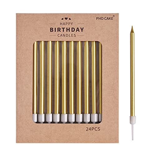 Luxurious Gold Long Thin Metallic Birthday Candles