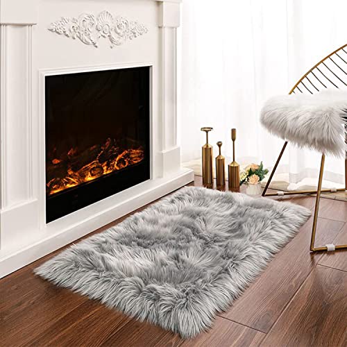 Luxurious Grey Fur Rug for Bedroom and Living Room