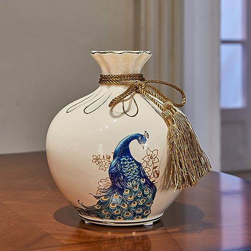 Luxury Ceramic Vase Set with Peacock Flower Arrangement