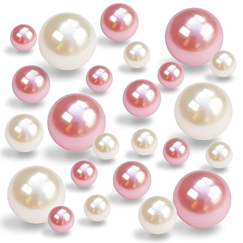 LWQYHTT Pearl for Vase Filler and Transparent Water Gels No Hole Pearl Beads for Wedding Centerpiece Home Table Decor, Pearls for Brush Holder 130PCS (Creamy White, Pink)