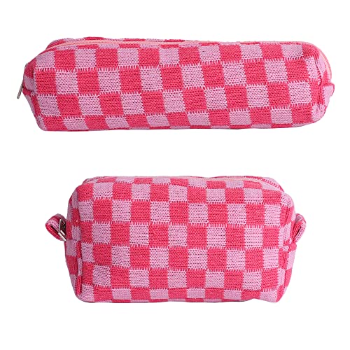LYDZTION Cosmetic Bag for Women,1Pcs Large Capacity Makeup Bags and 1Pcs Pencil Case Makeup Brushes Storage & Travel Toiletry Bag Organizer,Rose Red