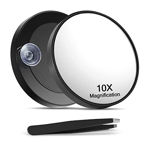 Macaki 10X Magnifying Mirror with Suction Cups and Tweezers
