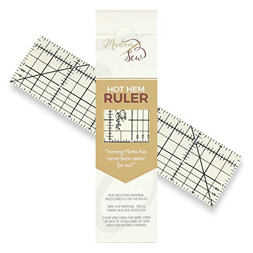 Madam Sew Hot Hem Ruler for Quilting and Sewing – Non-Slip Hot Ironing Ruler and Pleats with Dry or Steam Iron on Quilt Blocks and Clothes - 10" x 2.5"
