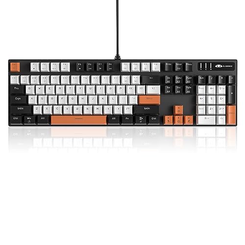 MageGee Mechanical Gaming Keyboard, 104 Keys White Backlit Keyboard with Brown Switches, USB Wired Mechanical Computer Keyboard for Laptop, Desktop, PC Gamers (Black & White)