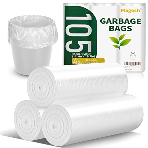 CHARMOUNT 4 Gallon Trash Bag - Unscented 4 Gallon Garbage Bags for  Bathroom, Kitchen, Bedroom, 105 Count (15 Liter) …