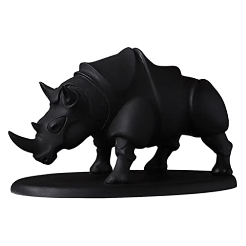 MagiDeal Resin Rhinoceros Statue Craft Office Desk Ornament, Home Decor Animal Sculptures and Statues Miniature Handmade Artware Gifts, Black