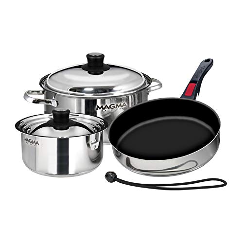 Magma Products, A10-363-2-IND, Gourmet Nesting 7-Piece Stainless Steel Induction Cookware Set with Ceramica Non-Stick, Silver