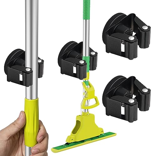 Magnetic Mop Broom Holder Rack (2 Pack/Black)