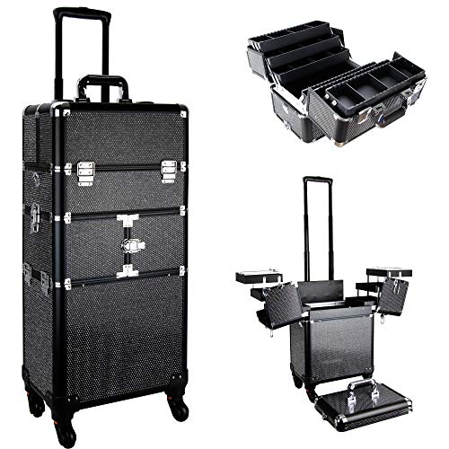 Makeup Artist Rolling Train Makeup Case with Extendable Trays