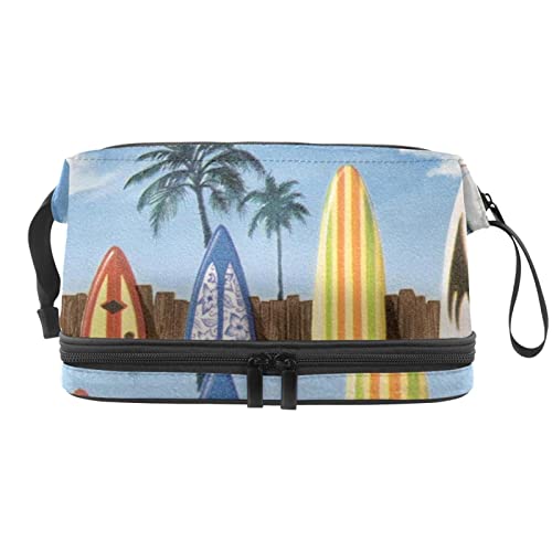 Makeup Bag - Large Capacity Travel Cosmetic Bag, Beach Colorful Surfboard