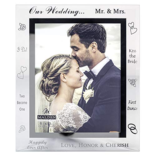 Malden International Designs Our Wedding Mirrored Glass With Mirrored Inner Border Picture Frame, 8x10, Silver