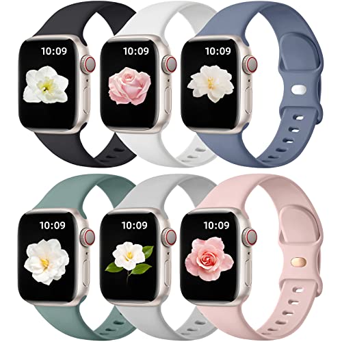 Maledan Compatible with Apple Watch Band 38mm 40mm 41mm 42mm 44mm 45mm 49mm Women Men, 6 Pack Silicone Sport Band Strap Wristband Compatible for Apple Watch Ultra Band iWatch Series 8 7 6 5 4 3 2 1 SE