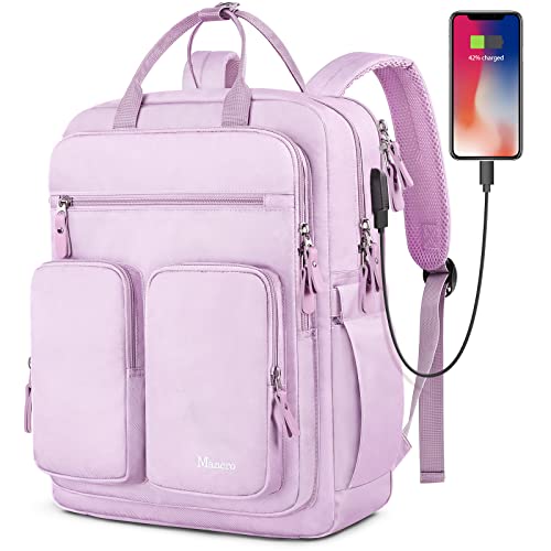 Mancro Laptop Backpack for Women, 15.6 Inch Backpack with USB Charging Port, Large Travel Backpacks for Women, College Backpack Gifts Laptop Backpacks, Purple