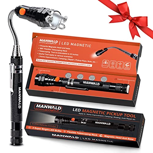 MANWALD Telescoping Flexible Magnetic Pickup Tool with 3 Super Bright Led Lights