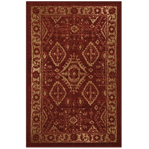 Maples Rugs Georgina Traditional Kitchen Rugs Non Skid Accent Area Carpet [Made in USA], 2'6 x 3'10, Red/Gold
