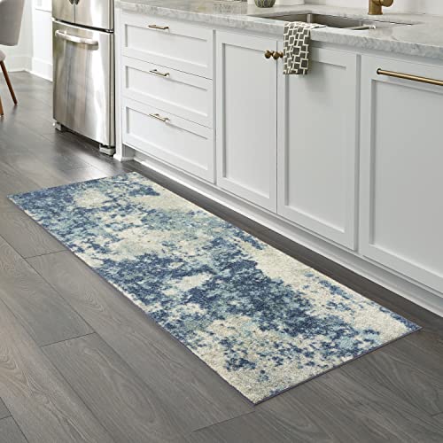 Maples Rugs Southwestern Stone Distressed Abstract Non Slip Runner Rug for Hallway Entry Way Floor Carpet [Made in USA], 2 x 6, Blue