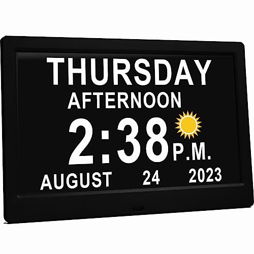 MASSII 11.5 Inch Digital Clock with Auto DST & Sun Moon Icons