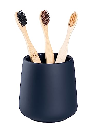 Matte Toothbrush Holder for Bathroom,Tooth Brush Holder,Modern Ceramic Toothbrush Cup as Toothpaste Holder,Bathroom Cup,Makeup Brush Cup (Dark Blue)