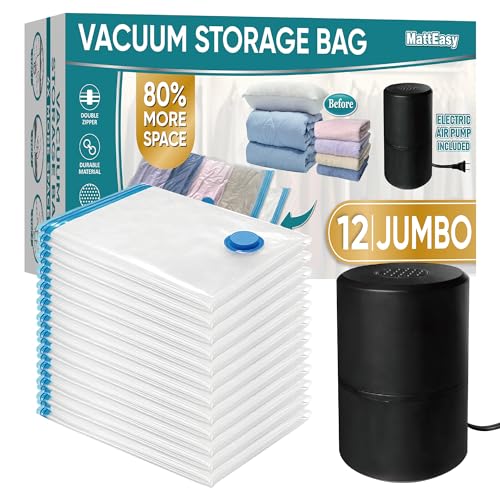 Vacuum Storage Bags with Electric Air Pump, 20 Pack (4 Jumbo, 4 Large, 4  Medium, 4 Small, 4 Roll Up Bags) Space Saver Bag for Clothes, Mattress,  Blanket, Duvets, Pillows, Comforters,Travel, Moving,White